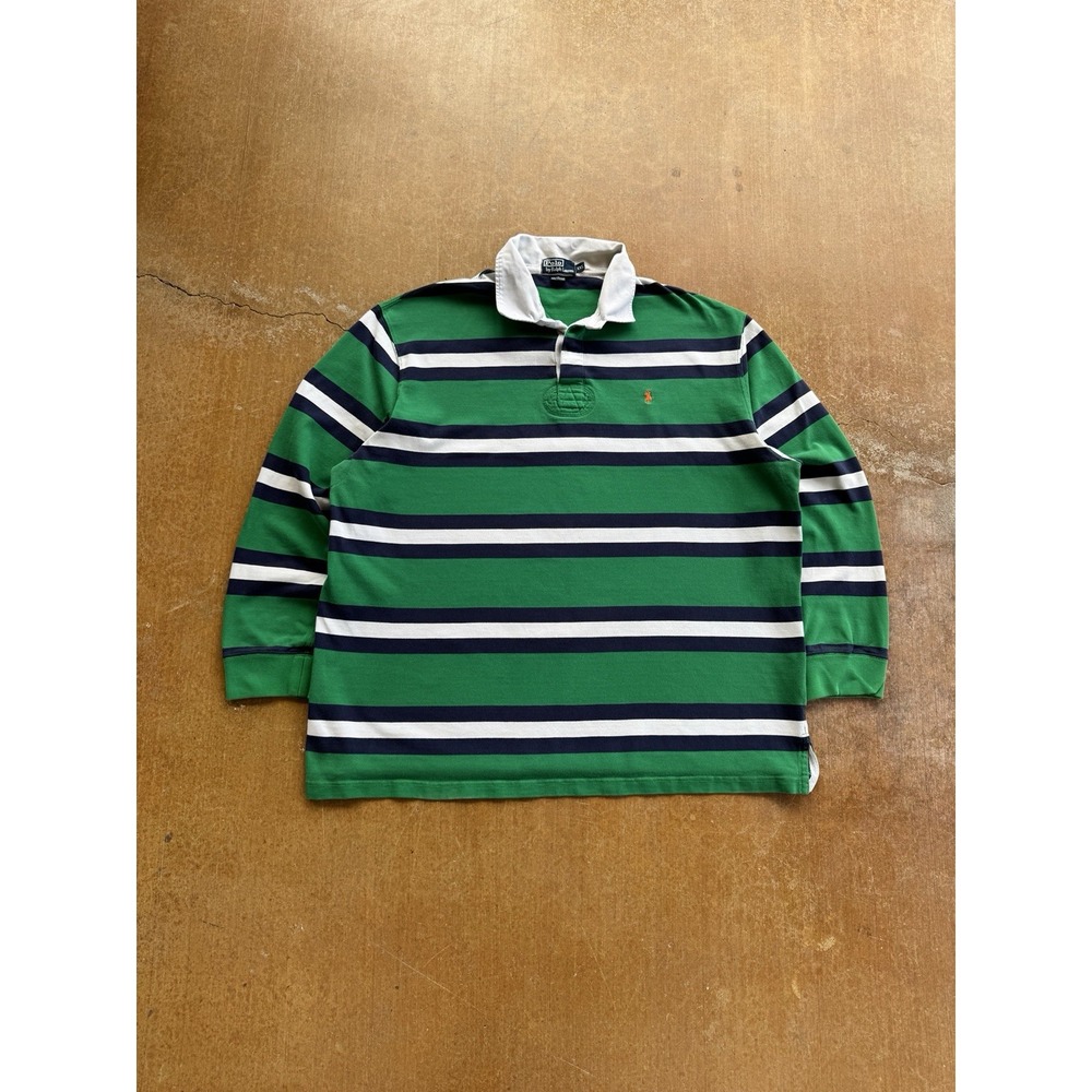 VTG 90s Polo Ralph Lauren Rugby Cotton Long Sleeve Polo Shirt Striped (XXL)